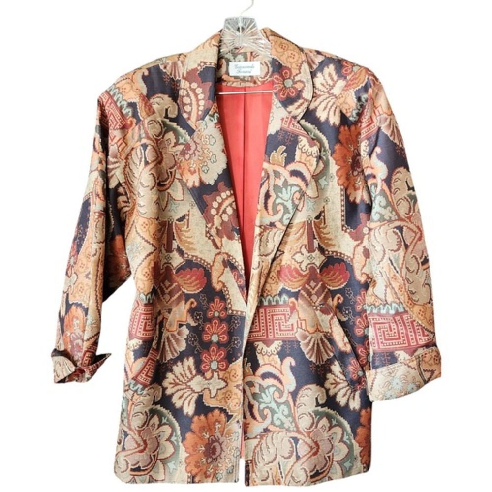 Vtg 80's Giancarlo Ferrari‎ Womens 12 Bohemian Floral Print Blazer Jacket USA